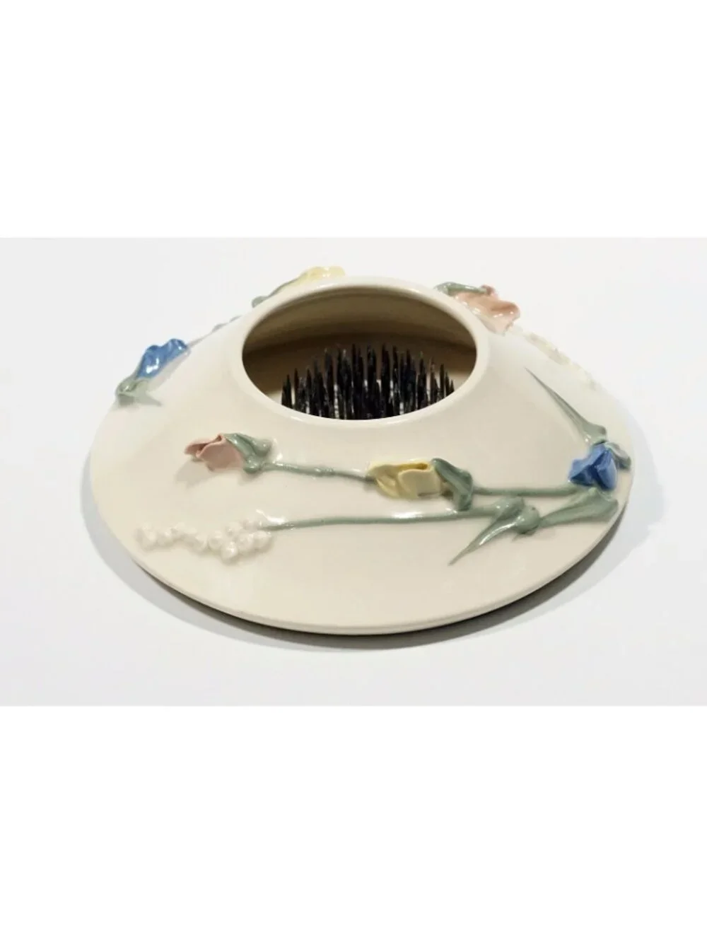 Vintage Jehana Zell Studio Pottery Ikebana Vase, Hand-Thrown Kenzan Frog Bowl